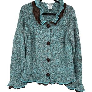 NorthStyle Ruffle Trim Cardigan Sweater Snap Front Size Large Cottagecore